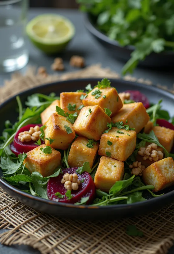 Tofu al forno al lime con insalata di barbabietole