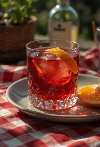 Cocktail Negroni decorato con fetta d'arancia