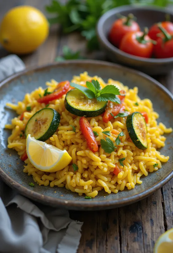 Paella vegana alle verdure nella padella
