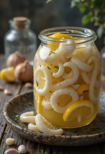 Calamari marinati in barattolo con limone e spezie