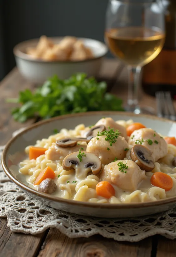 Chicken Fricassee servito con salsa alla panna