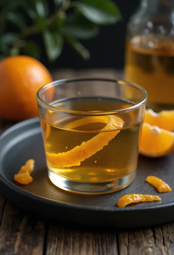 Liquore all'arancia servito in bottiglia