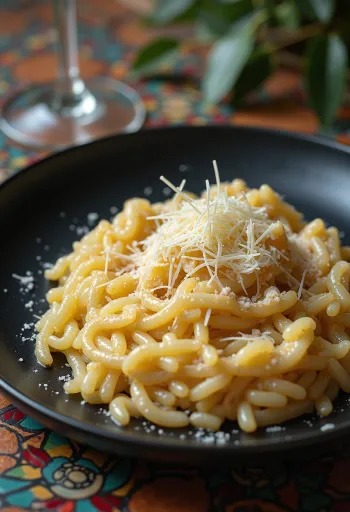 Risotto italiano dalla consistenza cremosa, decorato con formaggi e spezie