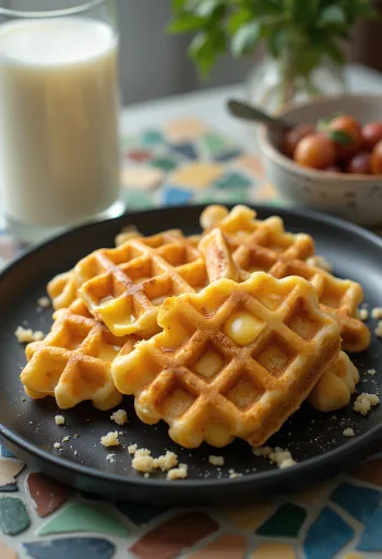 Waffle al formaggio appena sfornati con esterno croccante e dorato