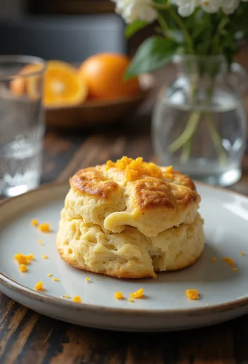 Scone alla scorza d'arancia serviti con tè fresco, morbidi e dorati