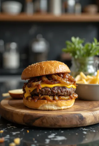 Hamburger con cipolle caramellate e formaggio succoso