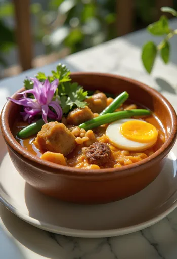 Kare-kare di manzo servito con bok choy e melanzane, con ricca salsa di arachidi