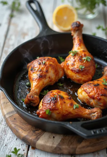 Cosce di pollo arrosto con spezie piccanti servite con verdure fresche.