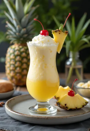 Piña Colada decorata con ananas fresco e ciliegina da cocktail