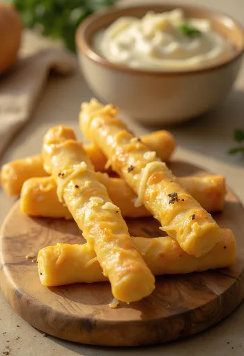 Bastoncini al formaggio croccanti dorati al forno, riccamente cosparsi di formaggio grattugiato