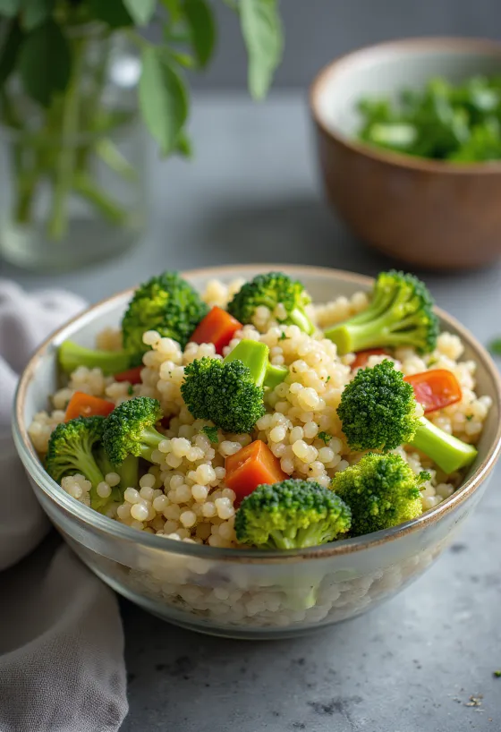 Insalata di quinoa e broccoli servita