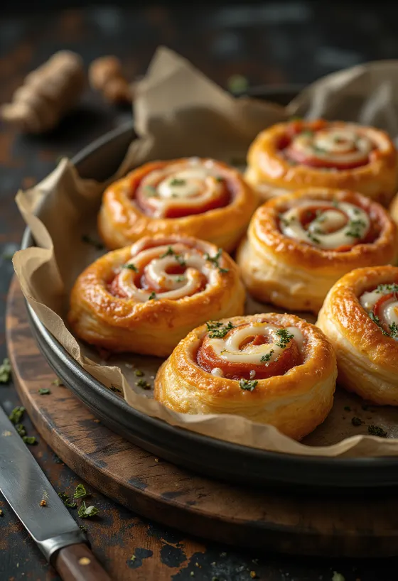 Girelle alla pizzaiola appena sfornate ripiene di formaggio fuso e salsa di pomodoro, servite su un piatto.