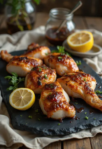 Serpente a sonagli al barbecue servito su tagliere di legno con salsa barbecue.