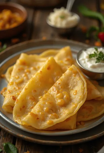 Ghee dosa fresco, cotto croccante, servito con ripieno speziato