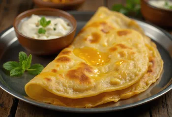 Ghee dosa fresco, cotto croccante, servito con ripieno speziato