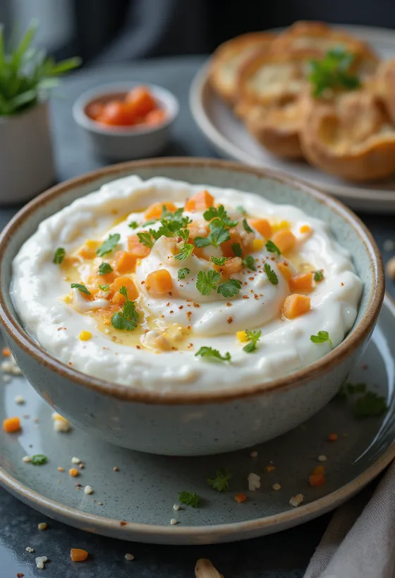 Salsa allo yogurt con aneto e cetrioli servita