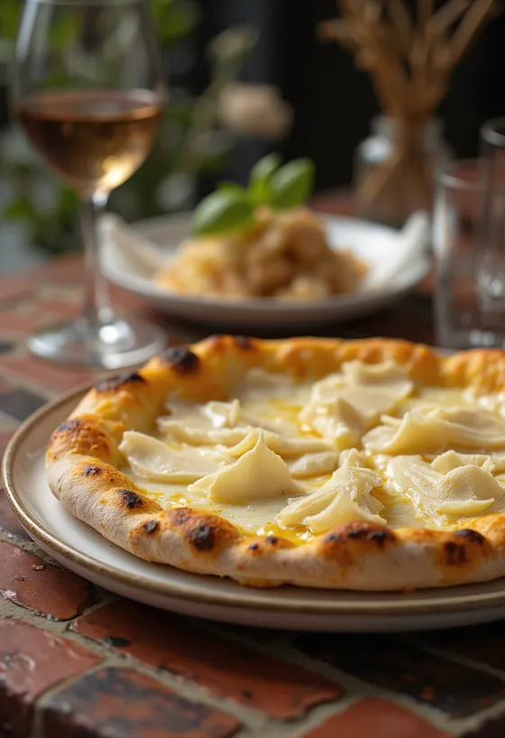 Pizza al Tartufo Bianco con tartufo bianco e formaggi