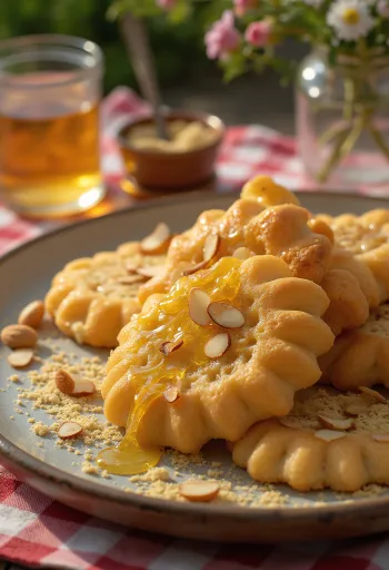 Thekua al miele in una ciotola