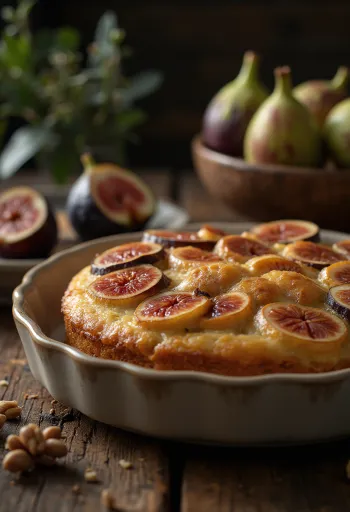 Torta ai fichi e noci servita su un piatto