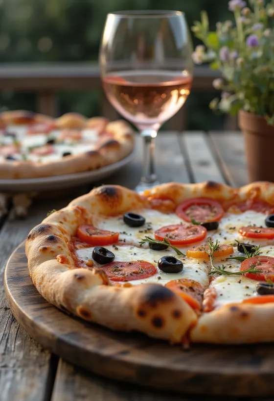 Pizza Provençale con pomodoro, olive nere ed erbe di Provenza