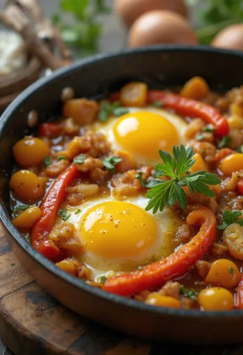 Ratatouille con verdure arrosto colorate, decorata con erbe fresche