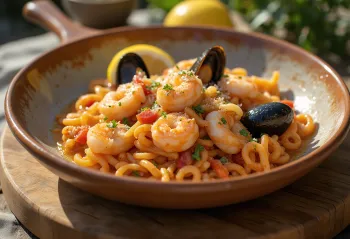 Caldeirada de marisco con cozze, gamberi e verdure, servita in pentola