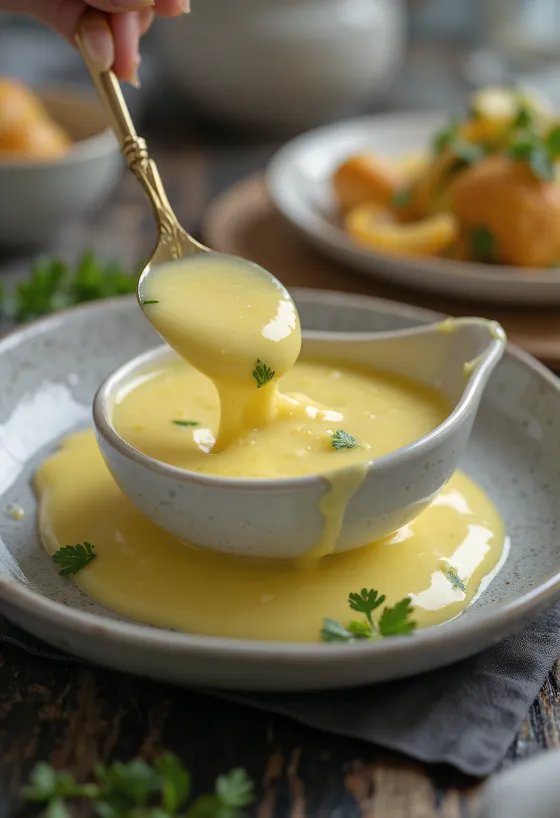 Salsa al burro, limone e aneto servita