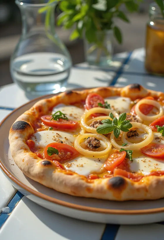 Pizza Pugliese con cipolla rossa e acciughe