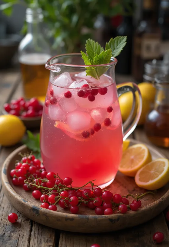 Limonata al ribes rosso servita in bicchiere
