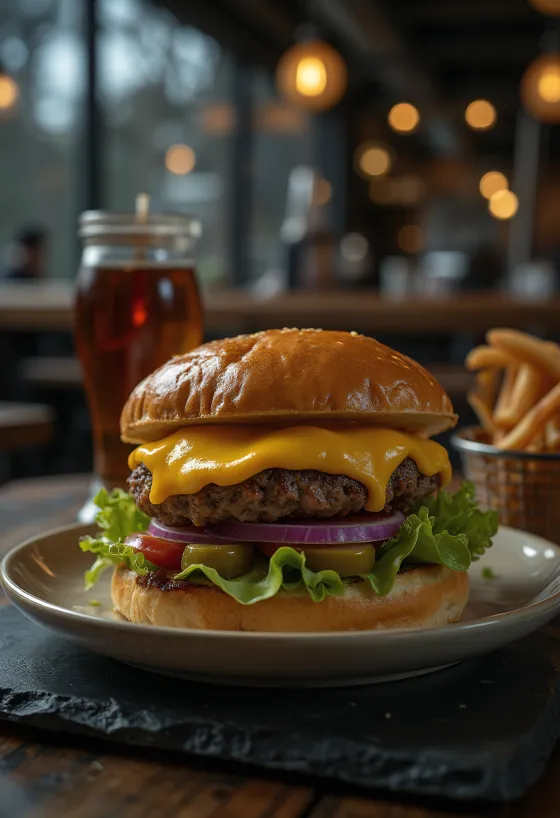Cheeseburger servito