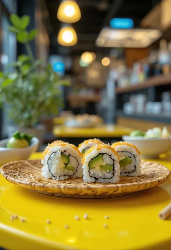 Sushi vegano con alga nori, avocado e decorato con semi di sesamo