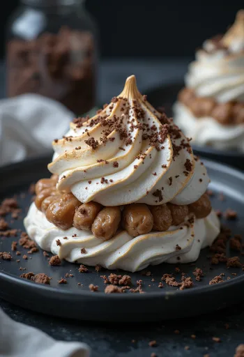 Meringhe con crema di castagne servite