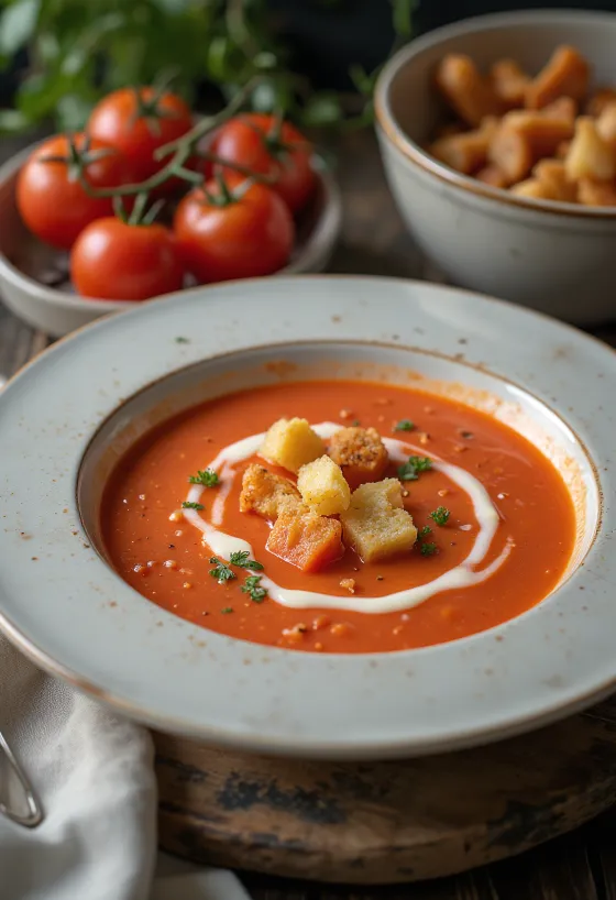 Vellutata di pomodoro cremosa con basilico fresco