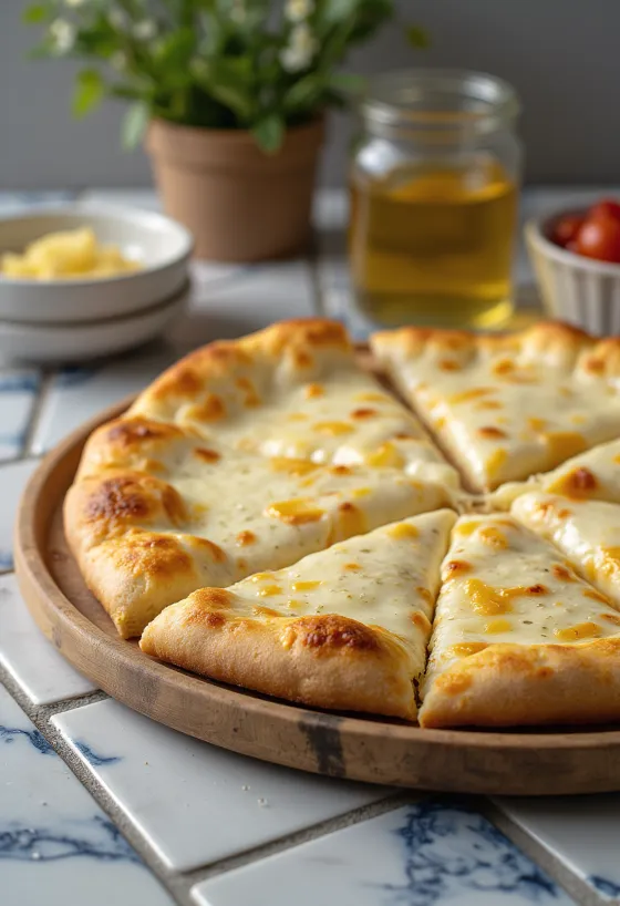 Pizza alla Crema con formaggi cremosi e basilico