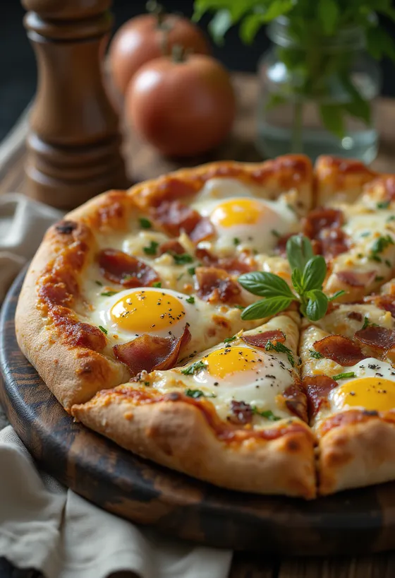 Pizza rustica abruzzese appena sfornata con pancetta e uova