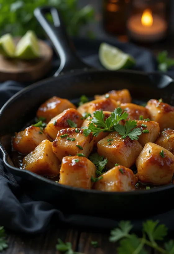 Sosatie allo zucchero di canna, piatto contenente marinata di pollo e coriandolo