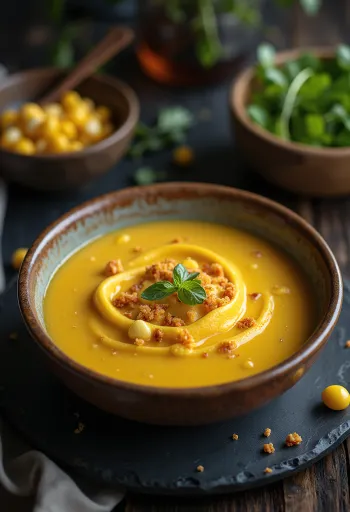 Vellutata di mais al peperoncino servita