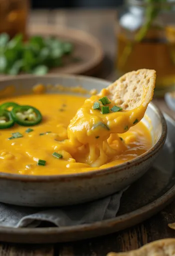 Salsa al formaggio e jalapeño servita