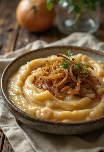 Salsa alle cipolle caramellate servita con pane fresco