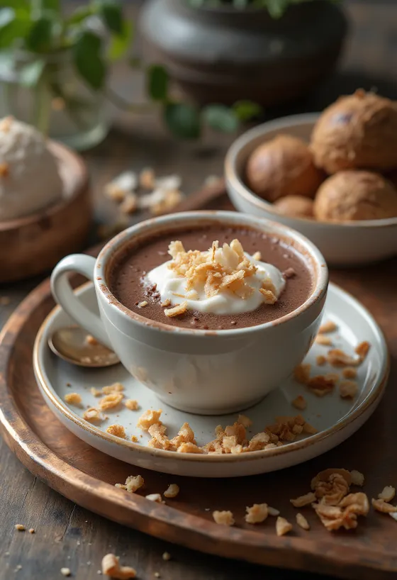 Bevanda calda al cocco servita fresca