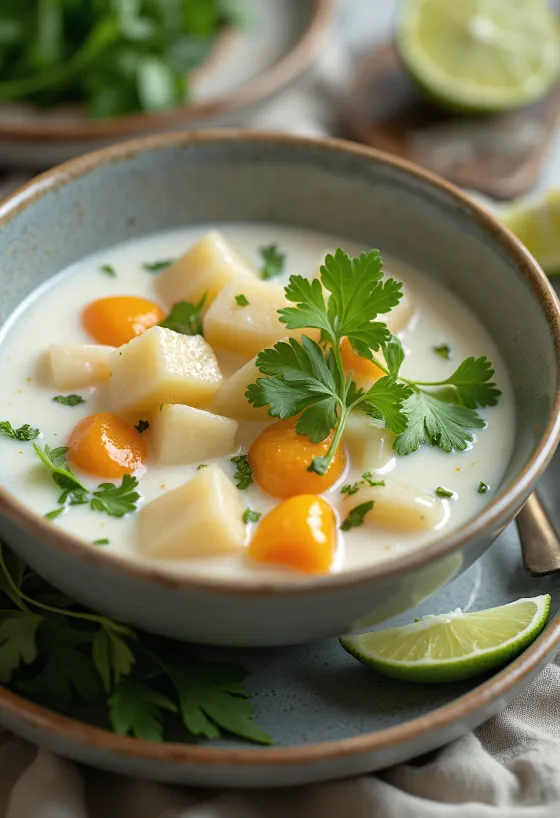 Zuppa di verdure al latte di cocco con coriandolo fresco