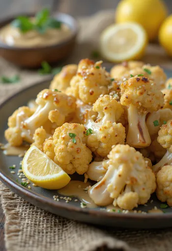 Insalata di cavolfiore arrosto con salsa tahina, prezzemolo fresco e sesamo tostato