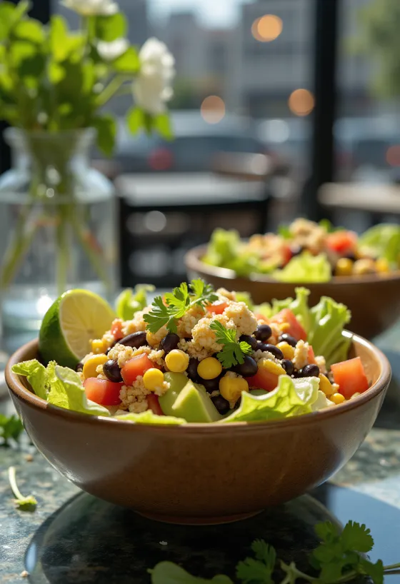 Taco salad vegana con tortilla chips e verdure