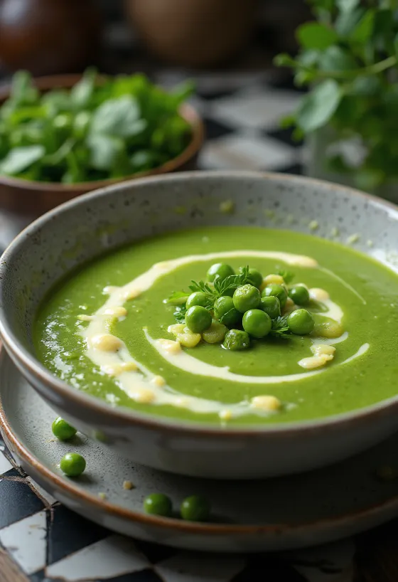 Vellutata cremosa di piselli con prezzemolo fresco