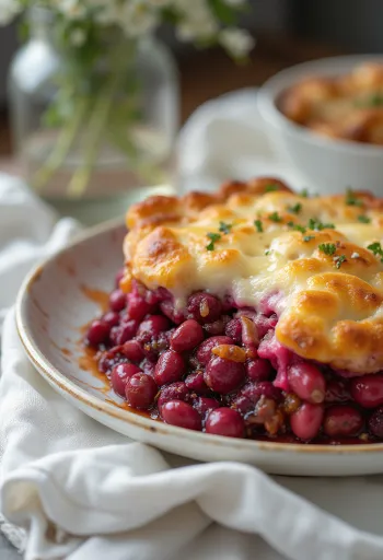 Sformato di fagioli e barbabietola servito