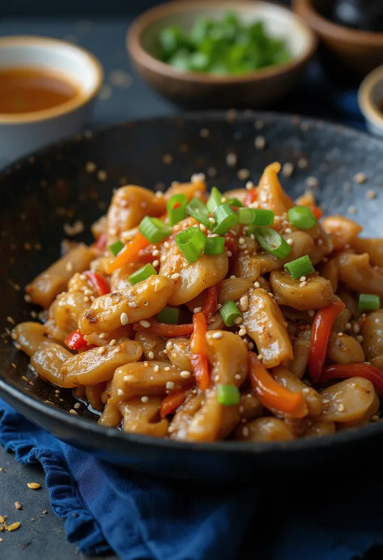 Stir-fry di coccodrillo servito con riso e verdure.