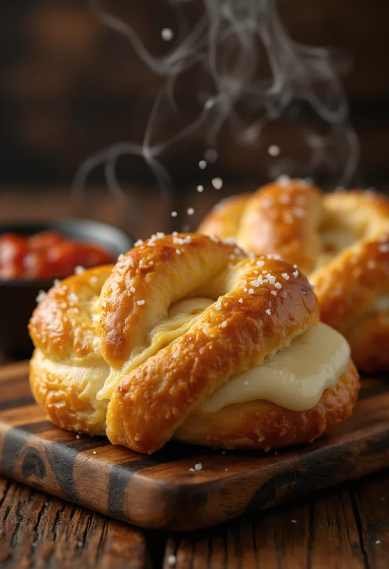 Bretzel alla mozzarella appena sfornato