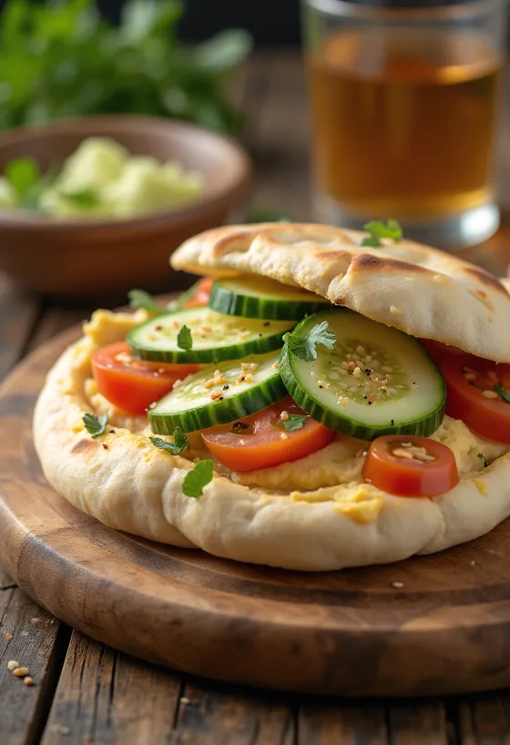 Pita con hummus e verdure fresche