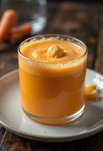 Smoothie probiotico di kefir, carota e limone, bevanda fresca e sana con fette di limone e carota grattugiata