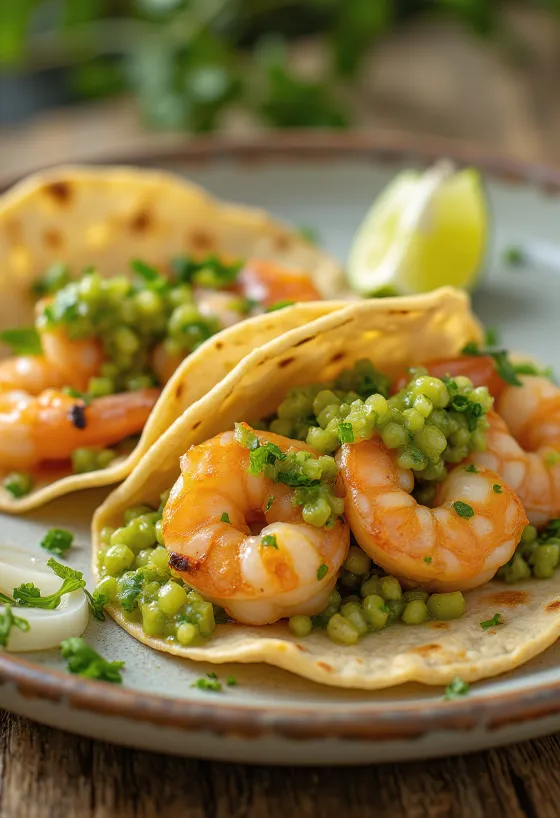 Tacos di gamberi con salsa verde